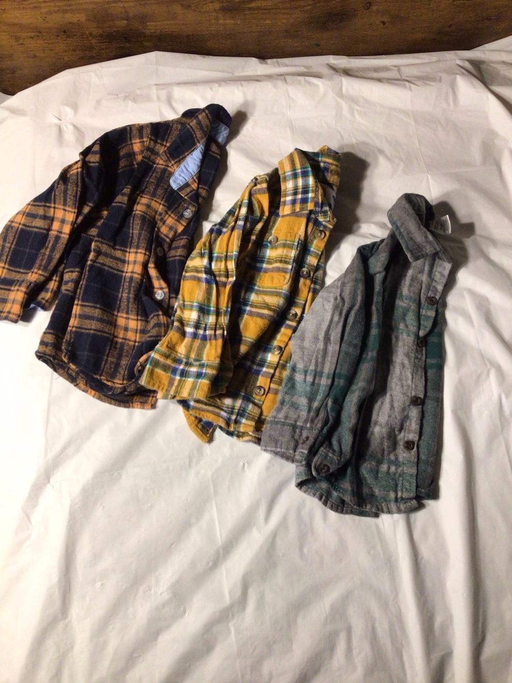 Bundle of Kids Plaid Button-Down Flannel Shirt Trio - Yellow, Navy, Gray/Green